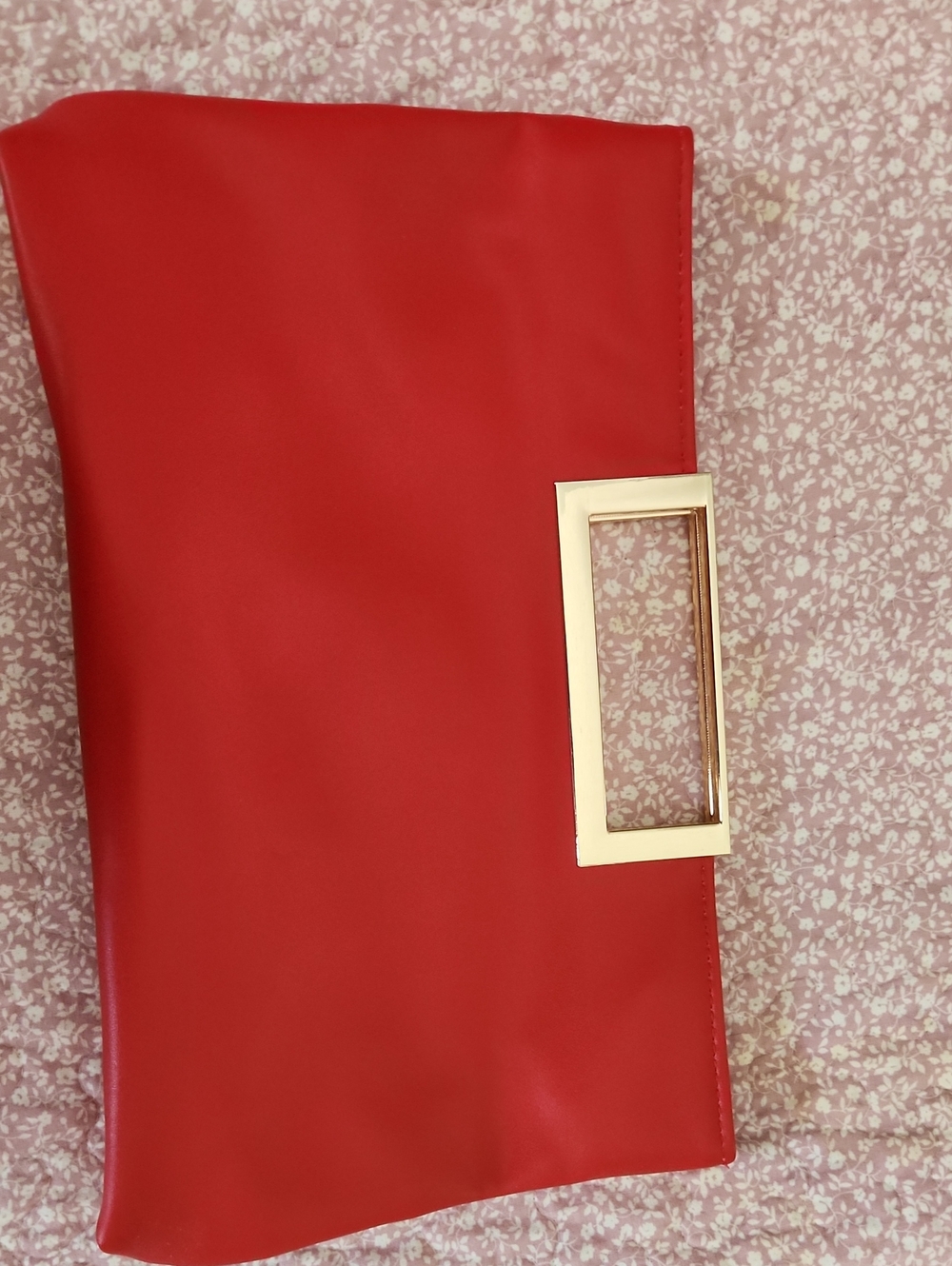 Charming Tailor Chic Red Faux Leather Clutch with Gold Accent